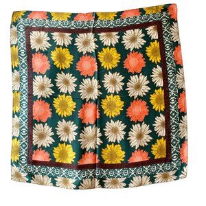 Floral Flower Scarf Wrap Sunflower Daisy Square Summer 27" X 27" Orange Yellow